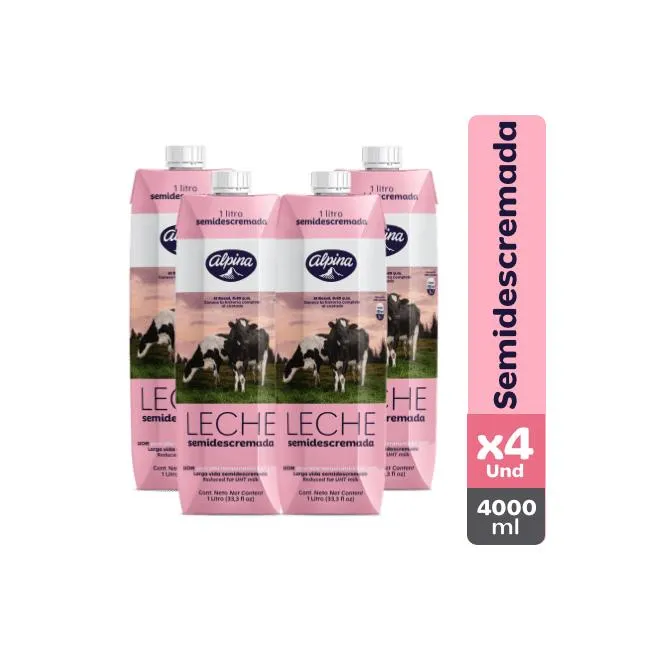 Leche Semidescremada Alpina x4 Und Caja 1000 ml