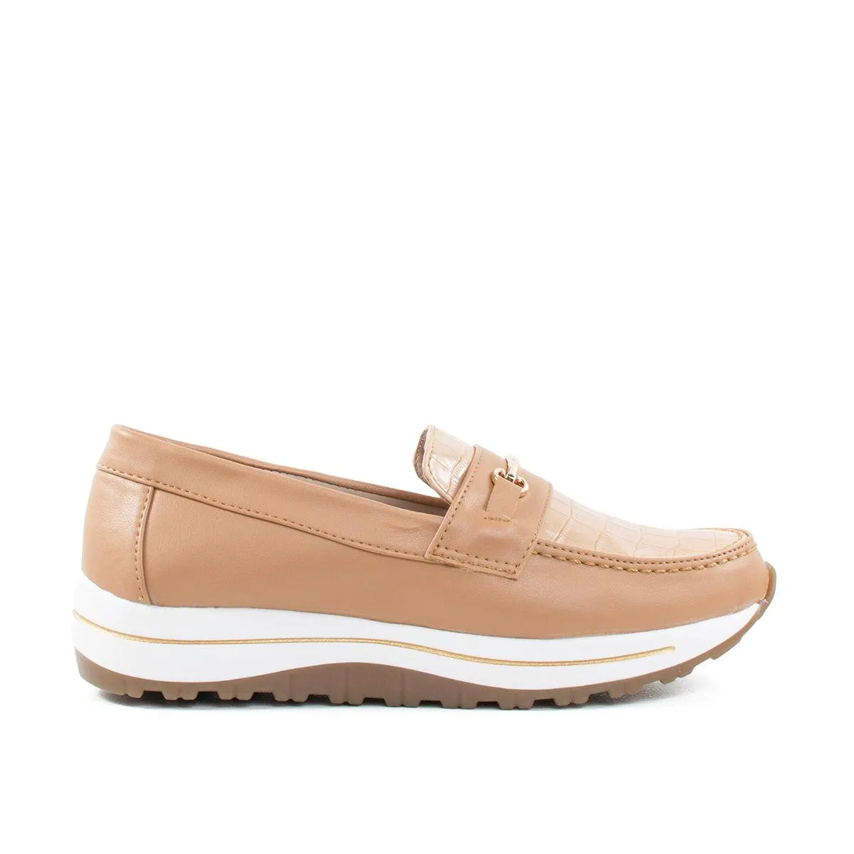 Mocasín color miel con textura croco, para dama