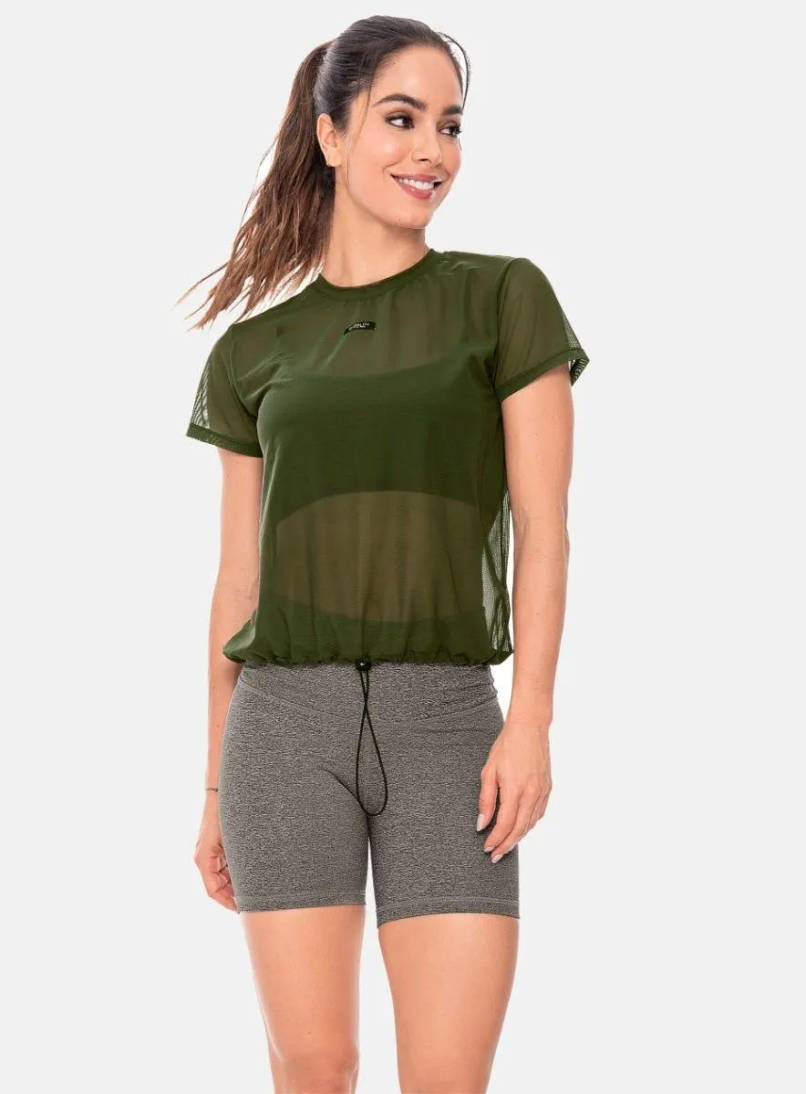 BLUSA MUJER EN MALLA CON CORDÓN AJUSTABLE TALLA ÚNICA