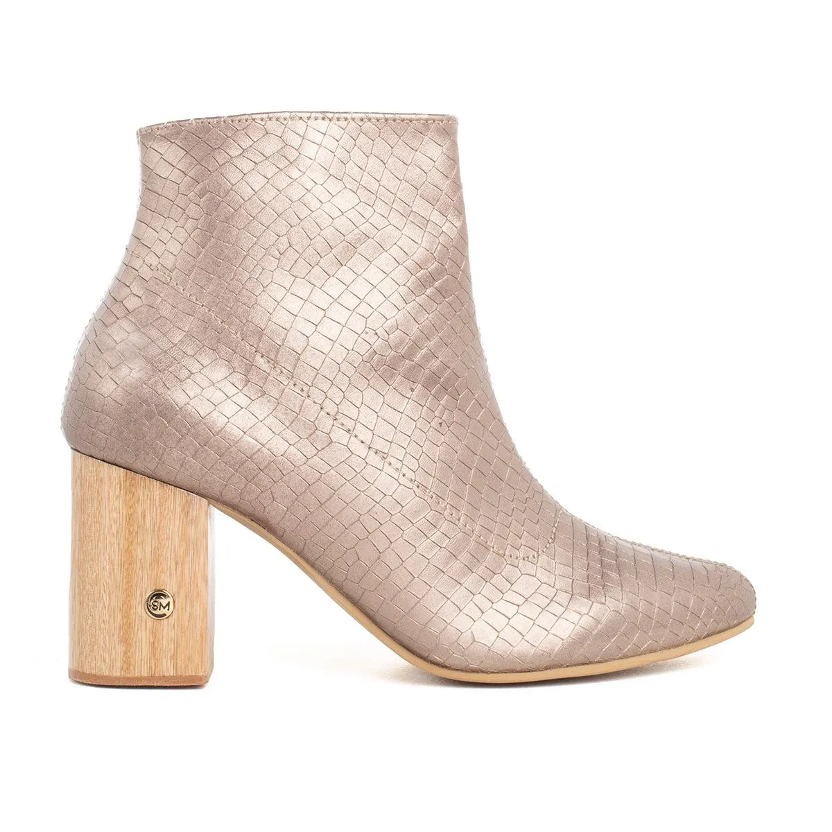 Botín de cuero con textura color bronce, para dama