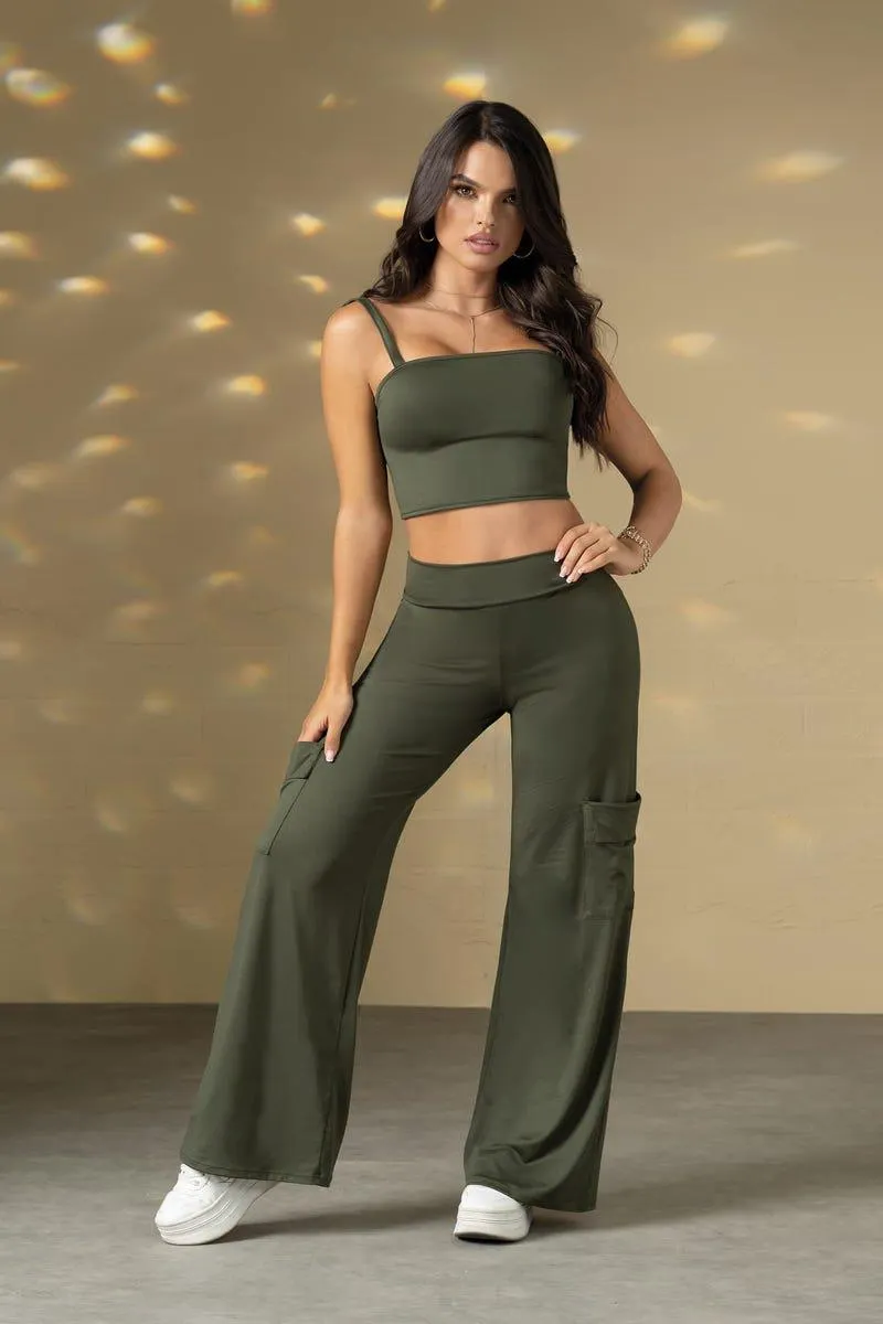 CONJUNTO X 2 CROP TOP-PANTALON Verde