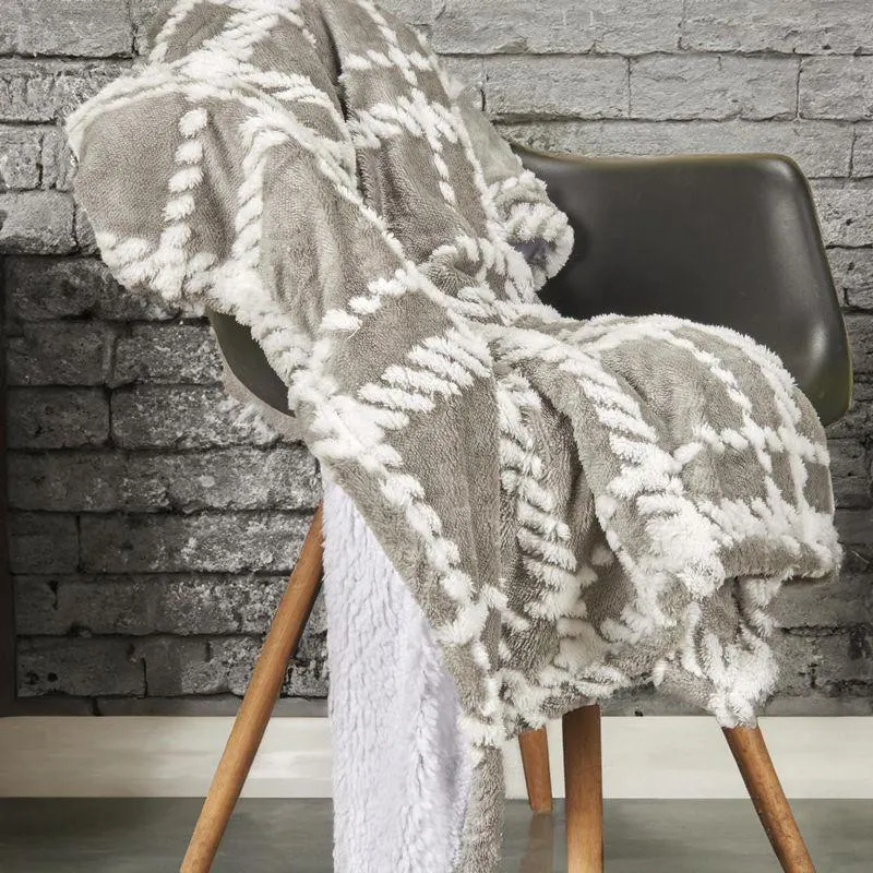 Manta flannel jacquard ovejera cuadros gris nieve