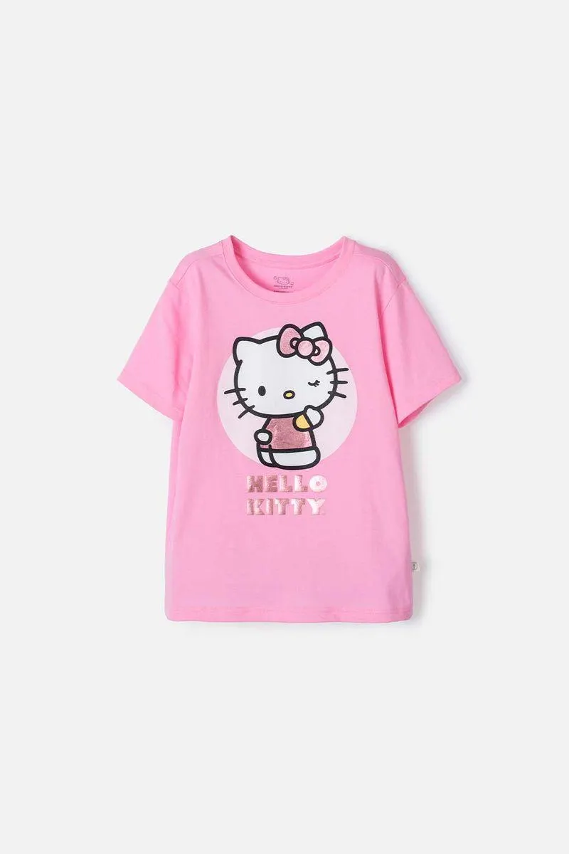 Camiseta de Hello Kitty manga corta rosado para niña