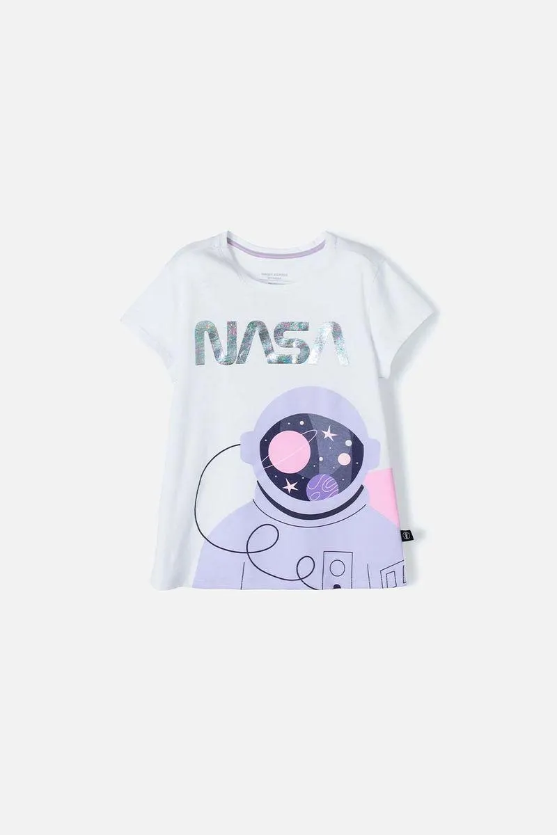 Camiseta de la Nasa blanca manga corta para niña