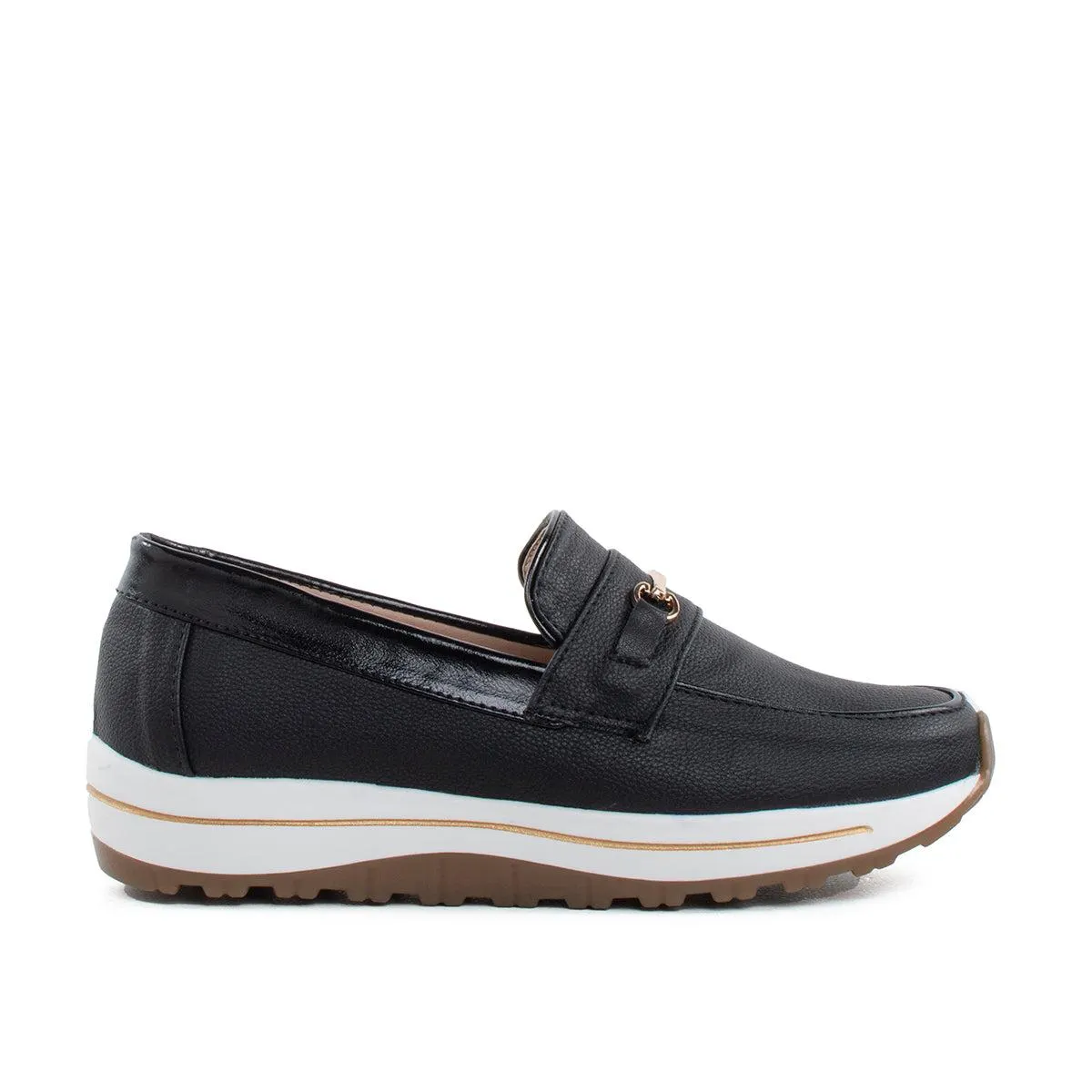 Mocasín color negro con textura croco, para dama