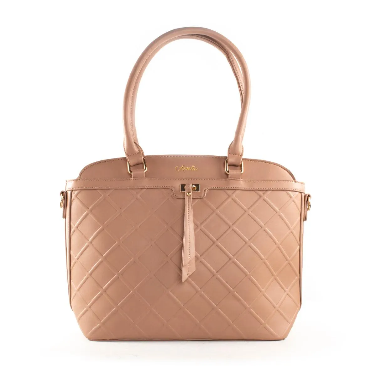 Bolso tipo Bowling color beige textura rombos, para dama