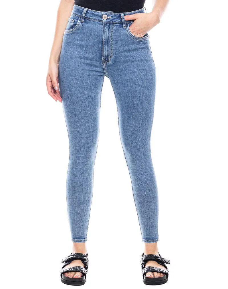 High Waist Skinny Fit Jeans Tono Medio