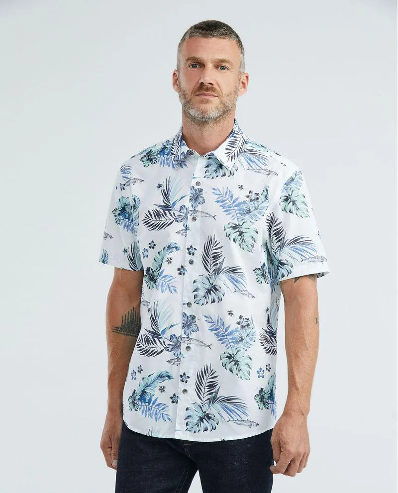 Camisa Resort de Hombre, Classic Fit Manga Corta - Maxi Print Hojas y Flores