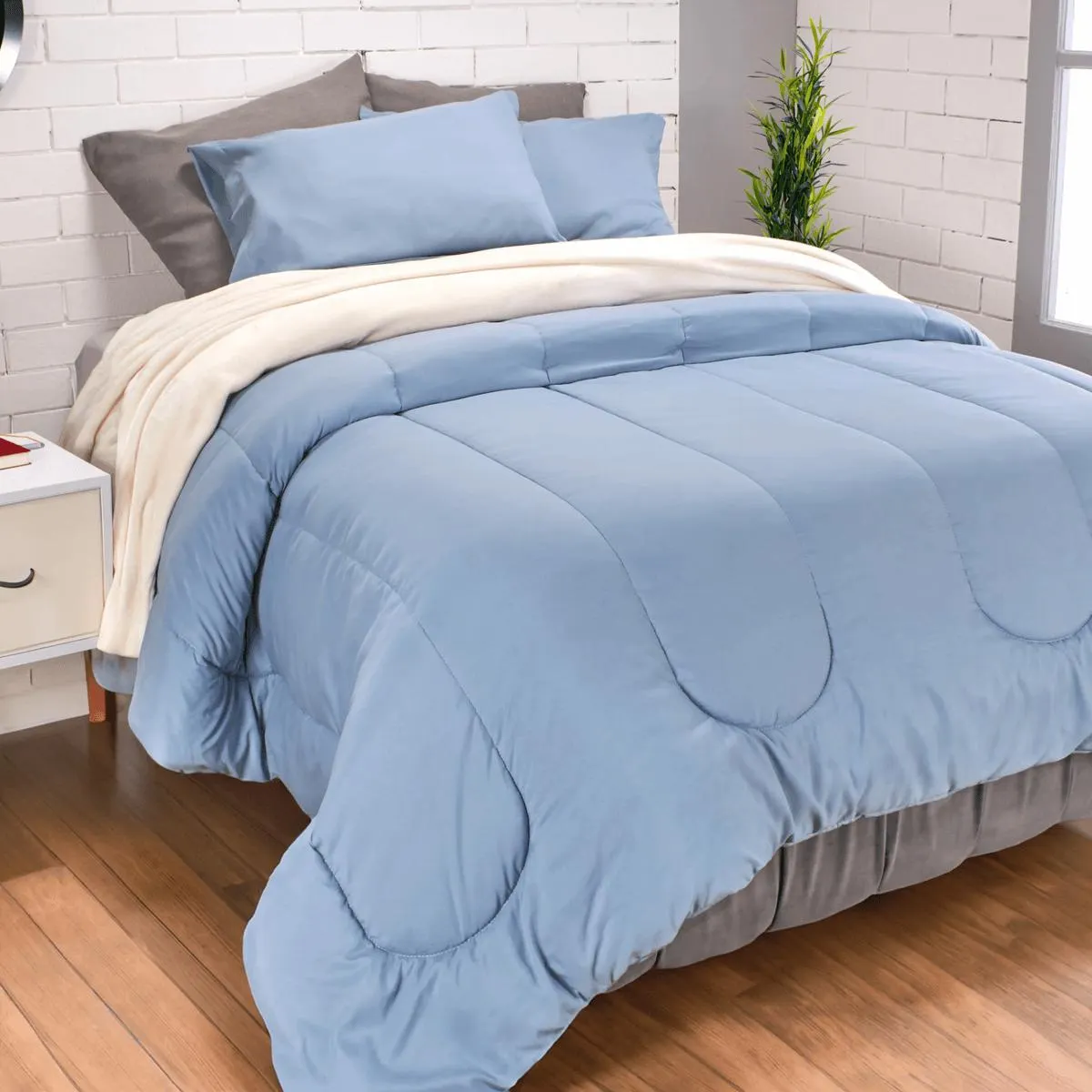 Plumón más fundón microfibra 1cm azul nórdico