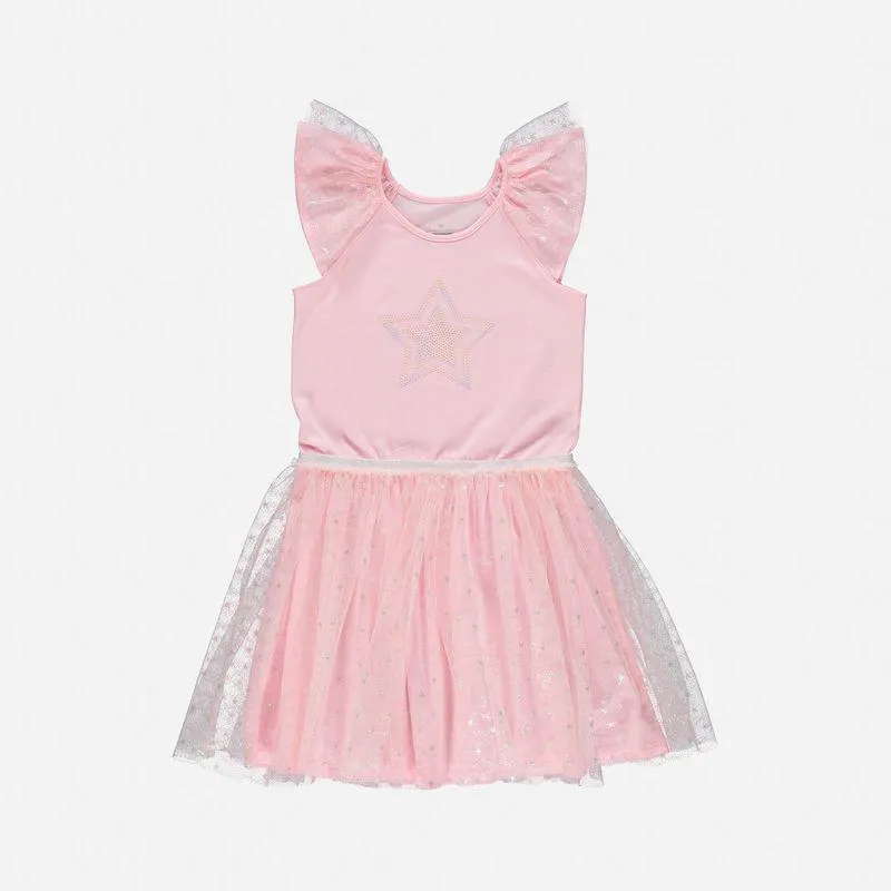 Vestido Mic manga corta rosado para niña