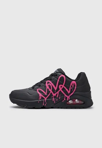 Tenis Lifestyle Negro-Rosa Skechers Uno-Dripping In Love