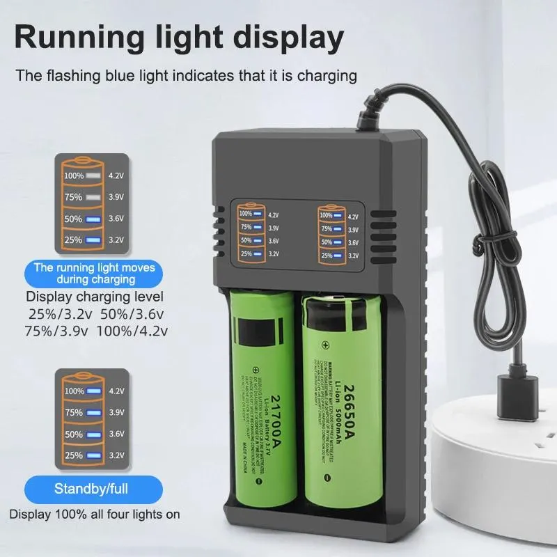 18650 Battery Charger For 18650 26650 21700 Rechargeable Lithium Battery Charger 1 2 4 Slot 3.7/4.2V Intelligent Battery Charger