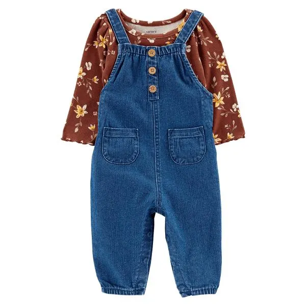 Set Body Flores y Overol Azul Niñas - Carter's