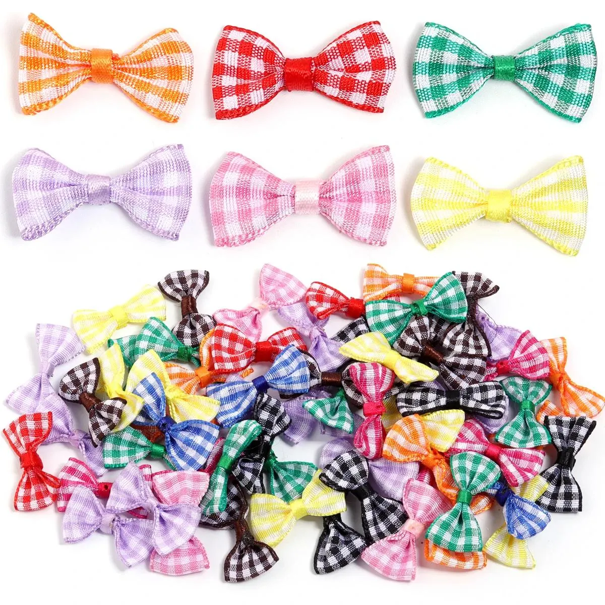30pcs 1.5X3cm Multi Color Satin Ribbon Bows Checkered Flower Appliques Craft bow DIY Decoration Party Hair Gift Clothes Bowtie