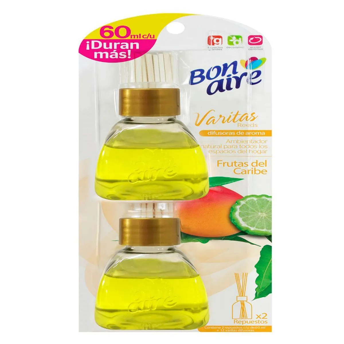 Ambientador varitas 60 ml frutas del caribe 2 unidades