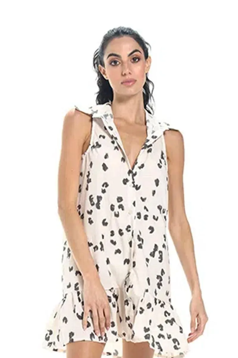 Vestido corto estampado beige para mujer gardenia