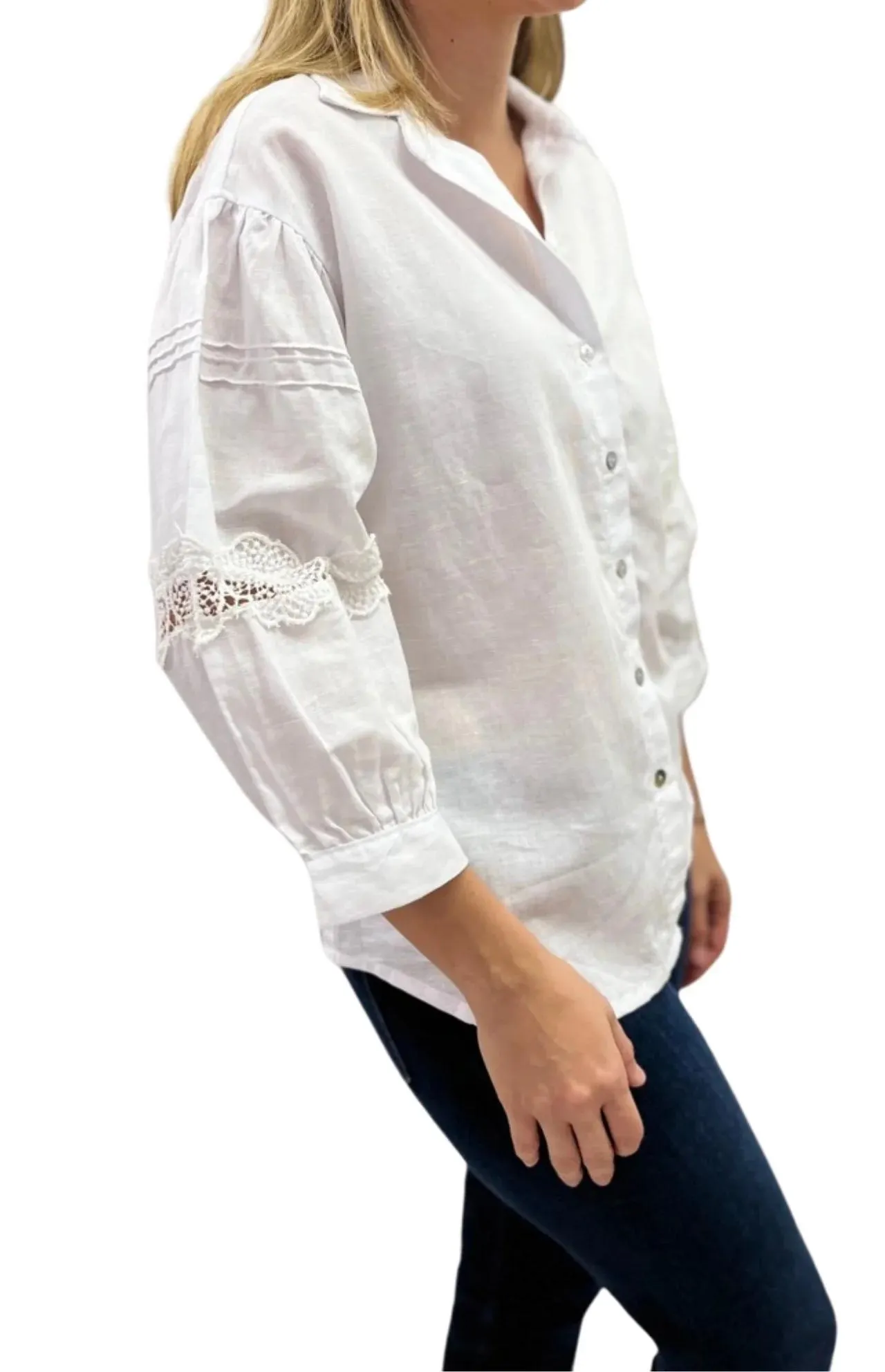 Blusa Camisera de Lino Blanca