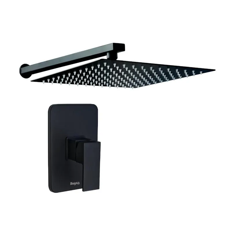 conjunto ducha monocontrol roma negro mate regadera 12" + brazo cuadrado de 40 cm