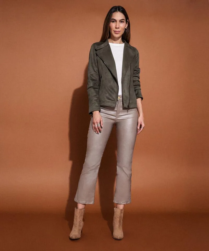 Pantalón Mini Flare Unicolor Efecto Piel