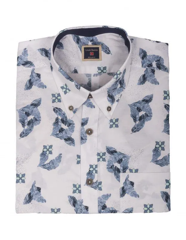 Camisa Manga Corta Flores Hawaianas Azules – Moldería informal