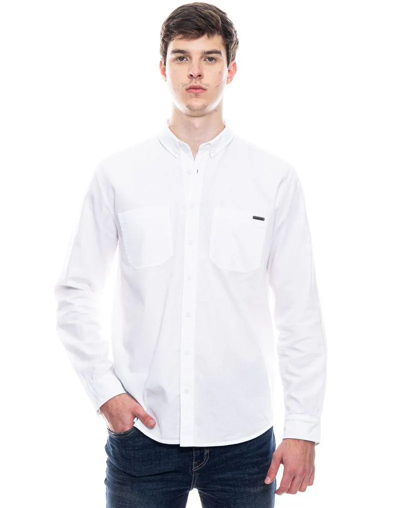 Camisa Manga Larga Con Bolsillos Delanteros Tela Acanalada