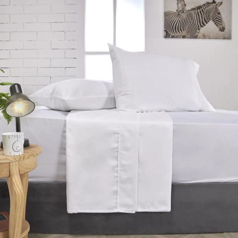 Juego de sábanas polialgodón 500 hilos blanco