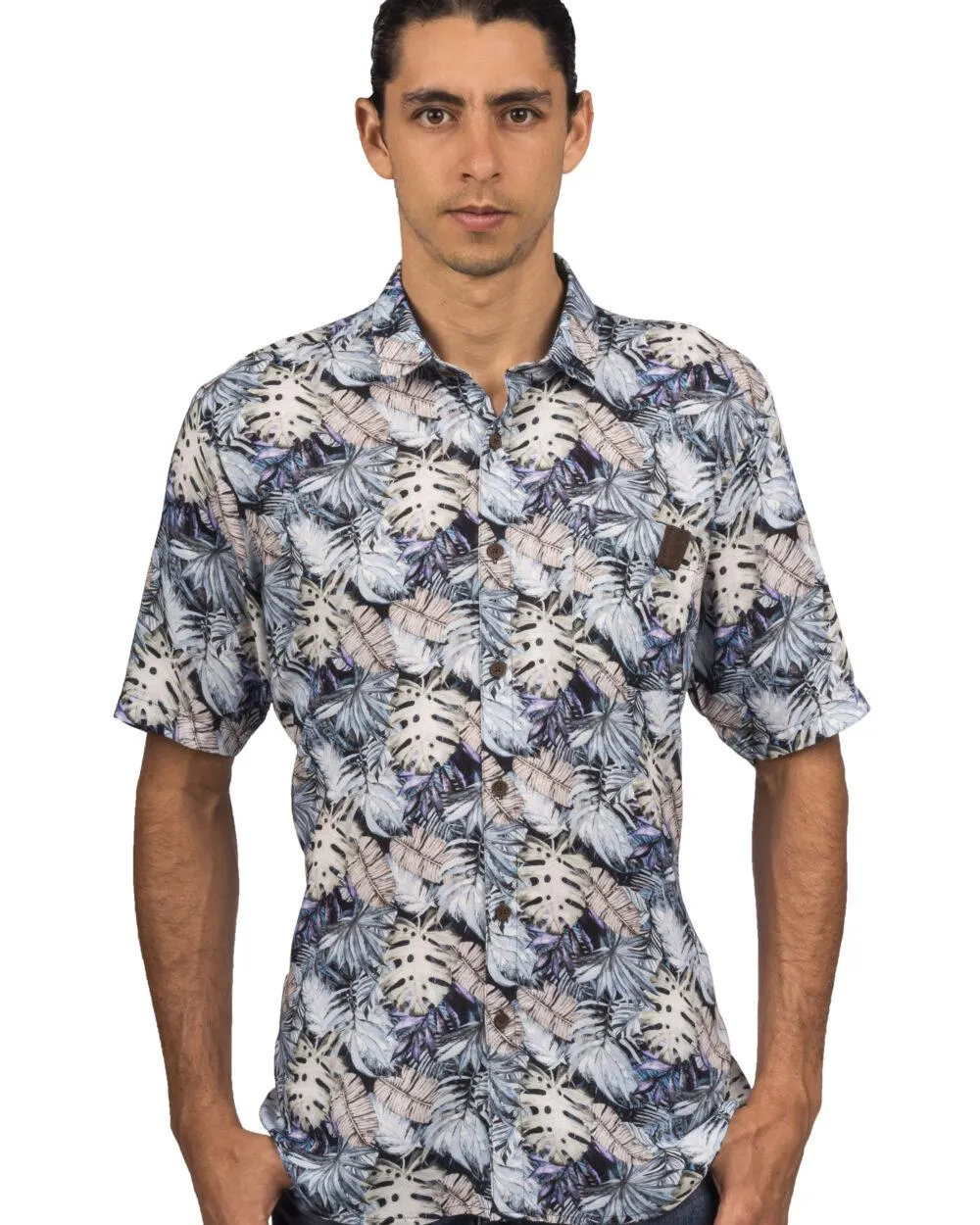 Camisa Manga Corta en Chalis, Estampado Flores – Moldería slim