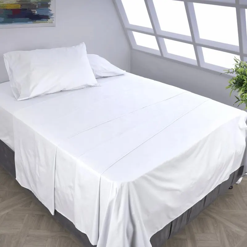 Juego de sábanas algodón 180 hilos unicolor blanco