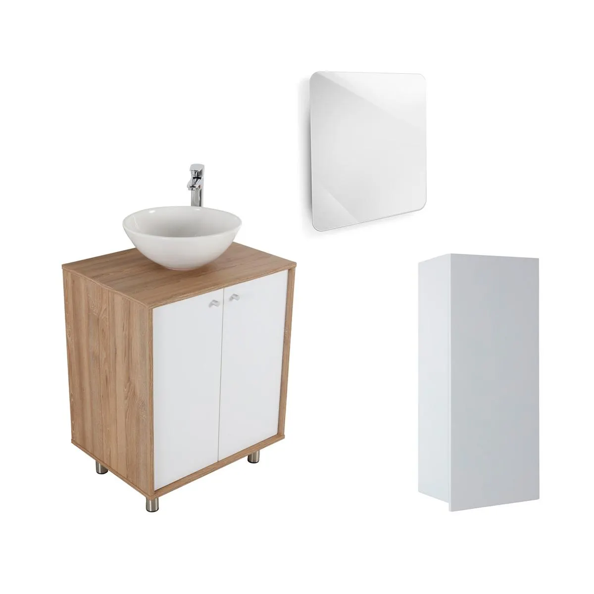 Combo Plus Vessel 60 con Lavamanos y Grifería Cascade + Gabinete Plus y Espejo Aluvia