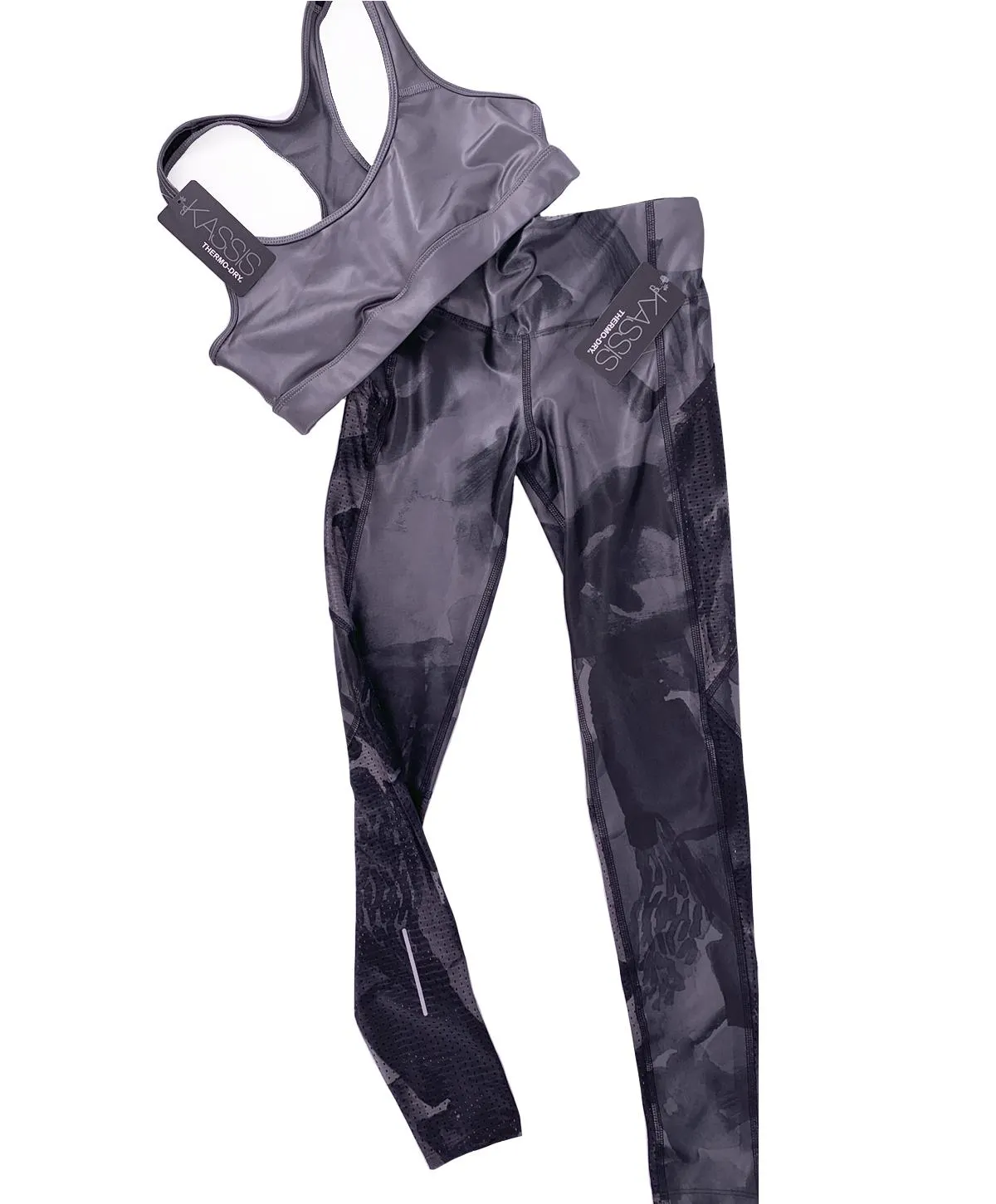 SET TOBILLERO OLIVA GRAY + TOP GRIS BRILLANTE