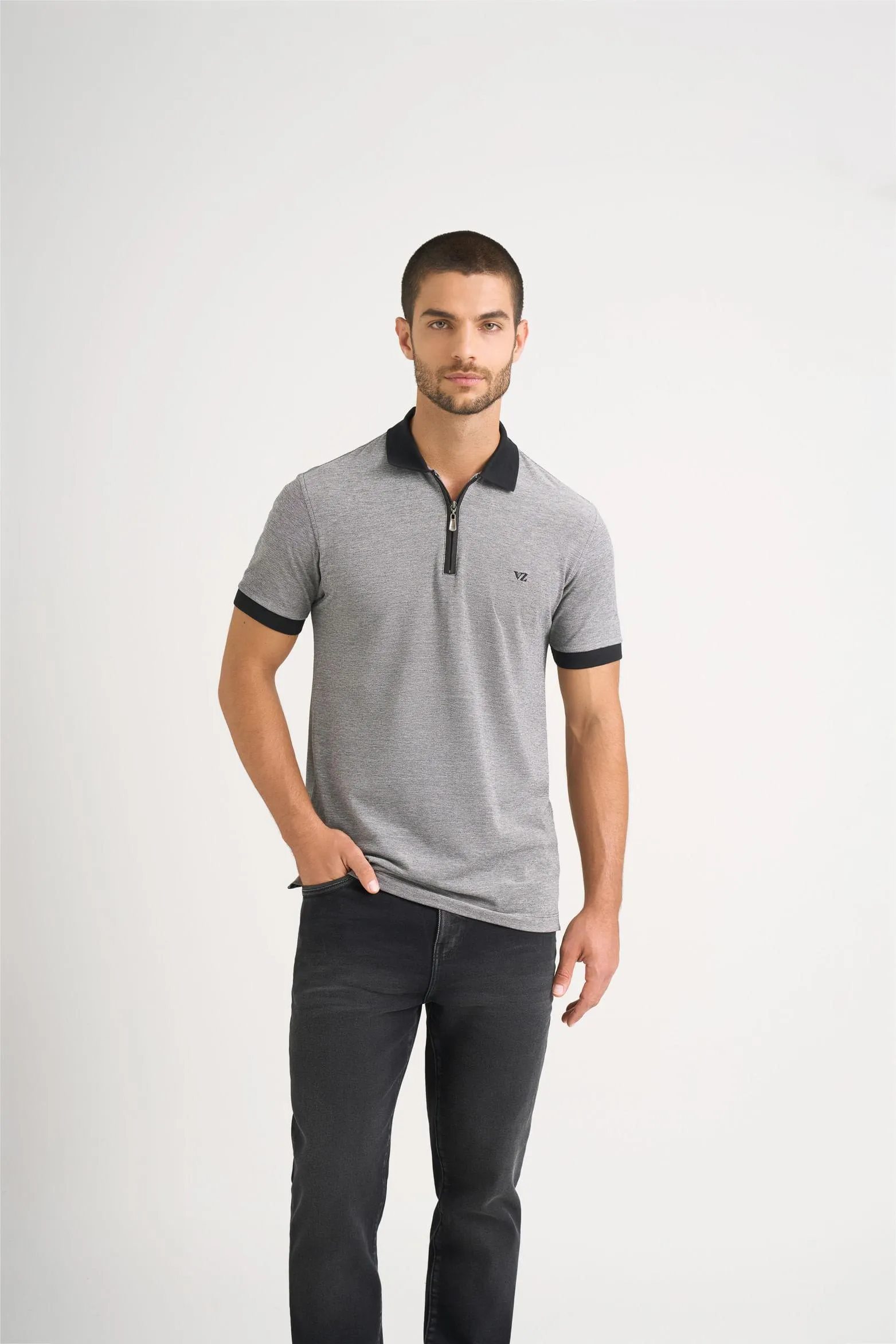Polo casual algodón para hombre cremallera