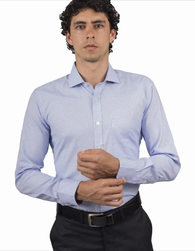 Camisa Manga Larga Azul Claro Textura Cuadros – Moldería slim