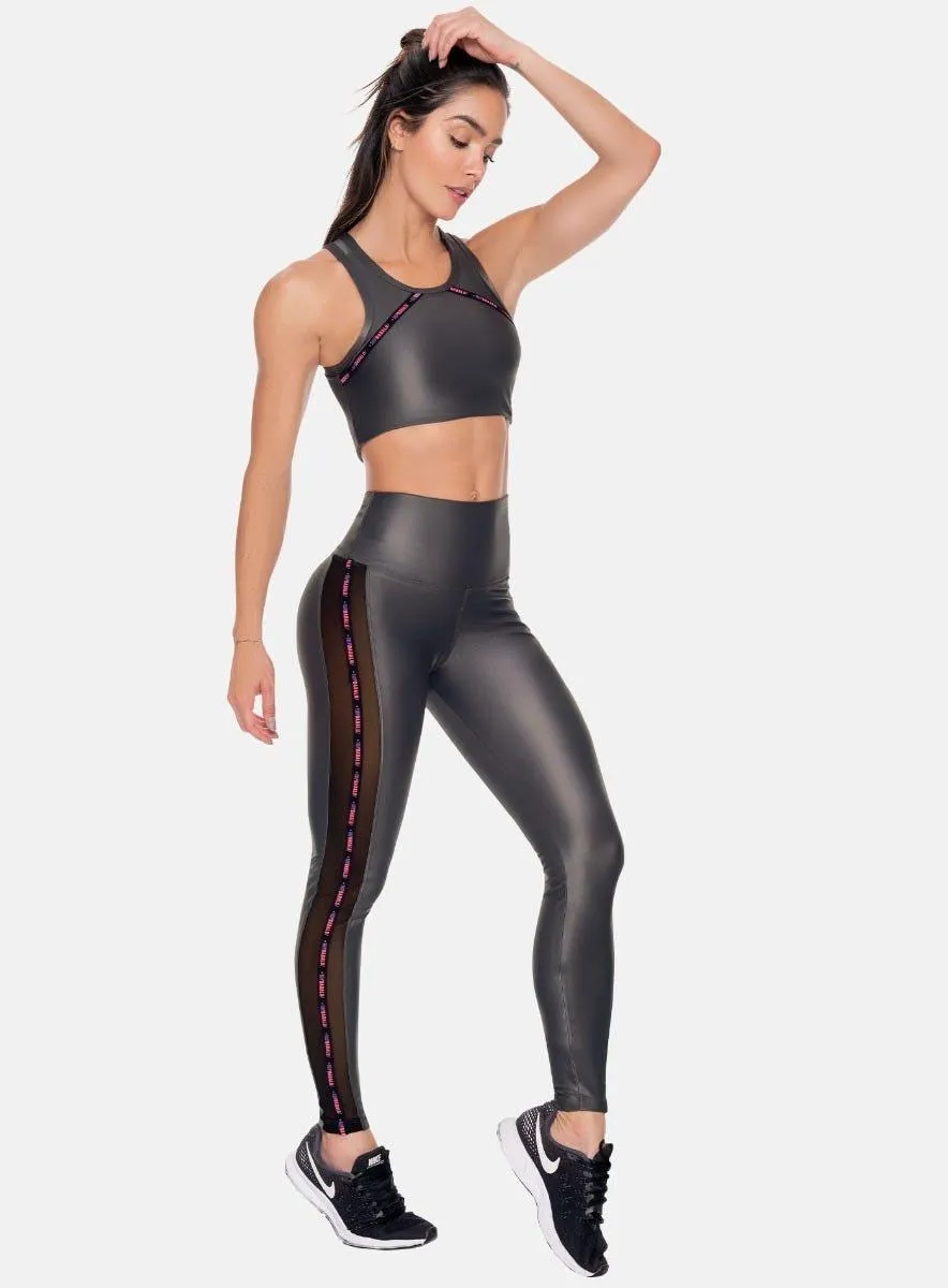 LEGGINS DEPORTIVO MUJER TELA APARIENCIA CUERO CON ELASTICO EXPUESTO ESTAMPADO TALLA ÚNICA