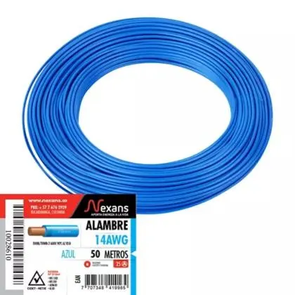 Alambre De Cobre #14 Azul 50M