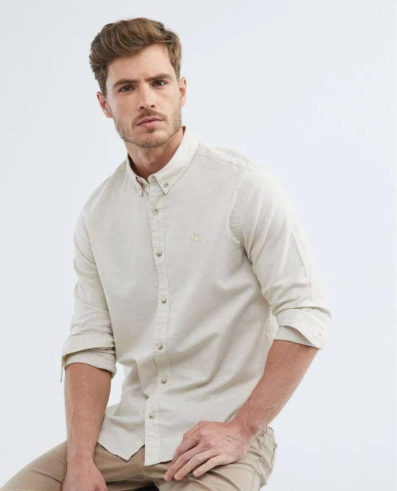 Camisa de Hombre, Slim Fit Manga Larga - Algodón + Lino