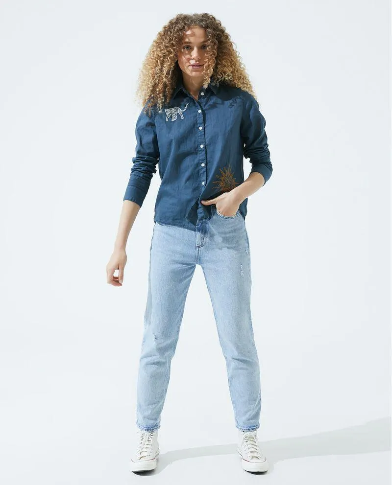 Camisa de botones con estampado 100% algodón para mujer