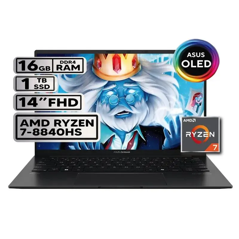 PORTÁTIL ASUS ZENBOOK AMD RYZEN 7-8840HS 16GB RAM 1TB SSD 14 OLED JADE BLACK