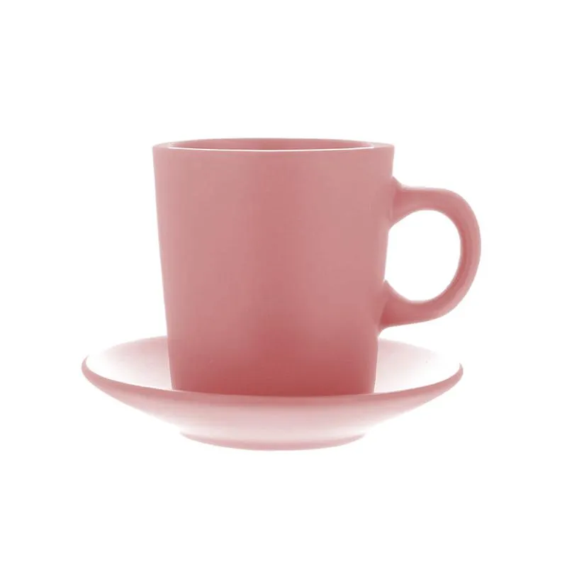 Juego de Taza de Café y Posavasos de Ceramica 90 Ml Rosa