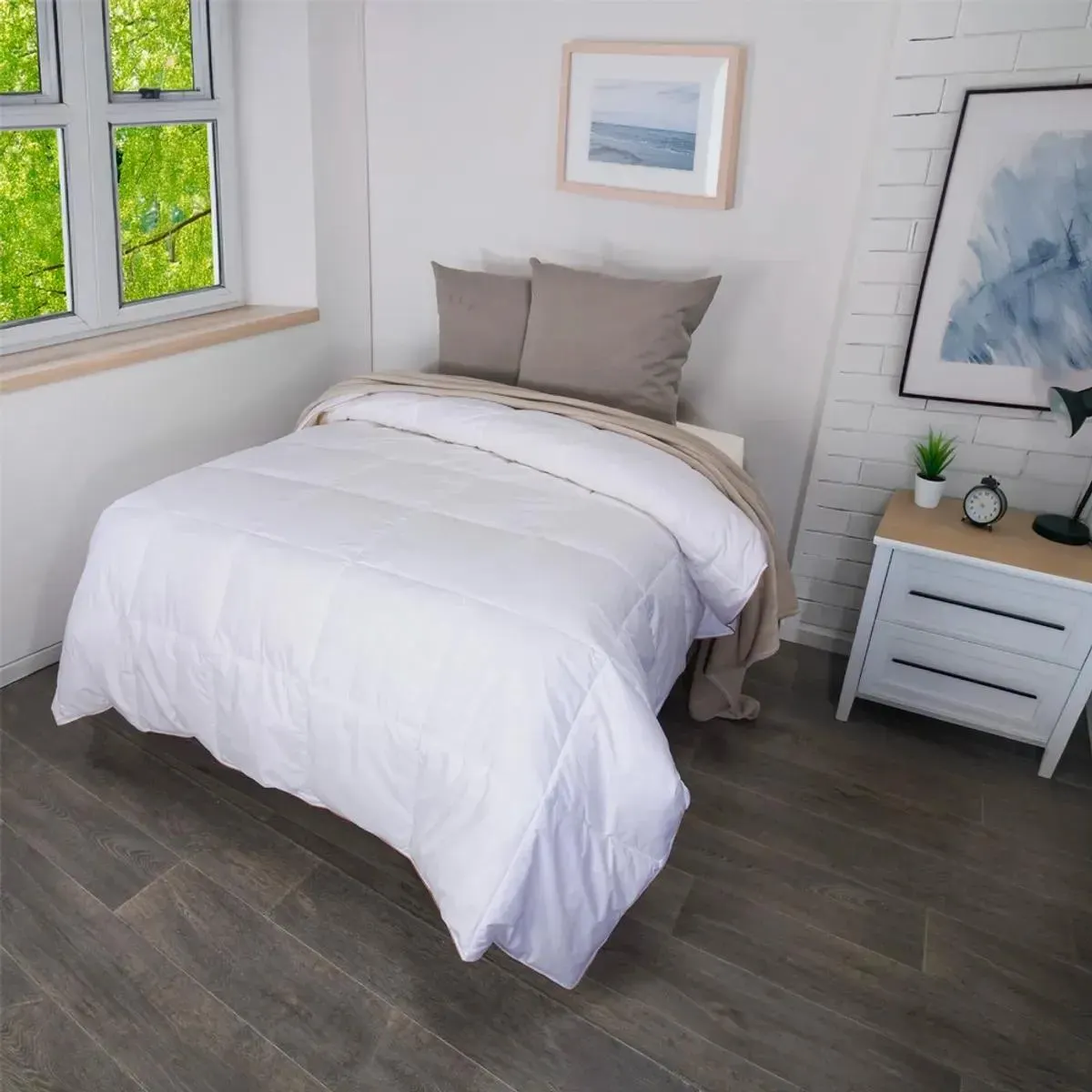 Plumón 233 hilos dúo plumas pato más fibra 3d perla