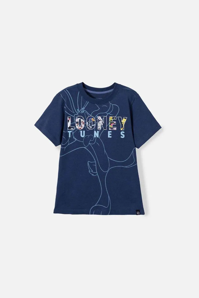 Camiseta de Looney Tunes manga corta azul para niño