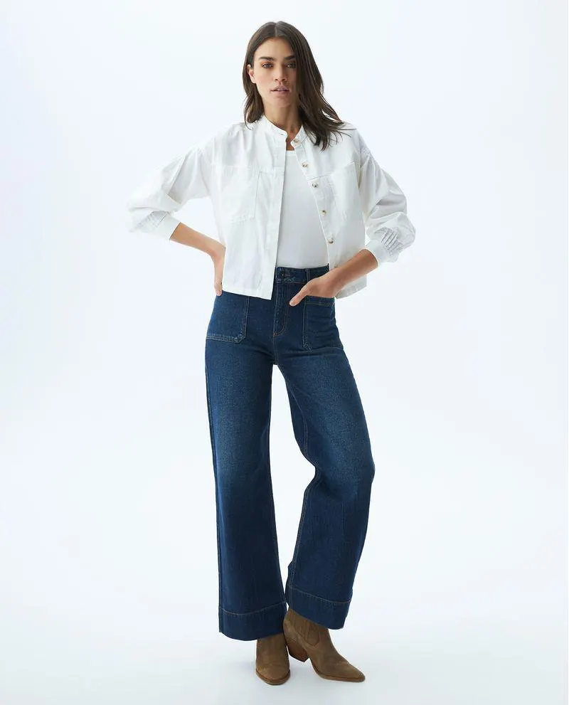 Jean de Mujer Wide Leg, Bota Relaxed - Azul Oscuro