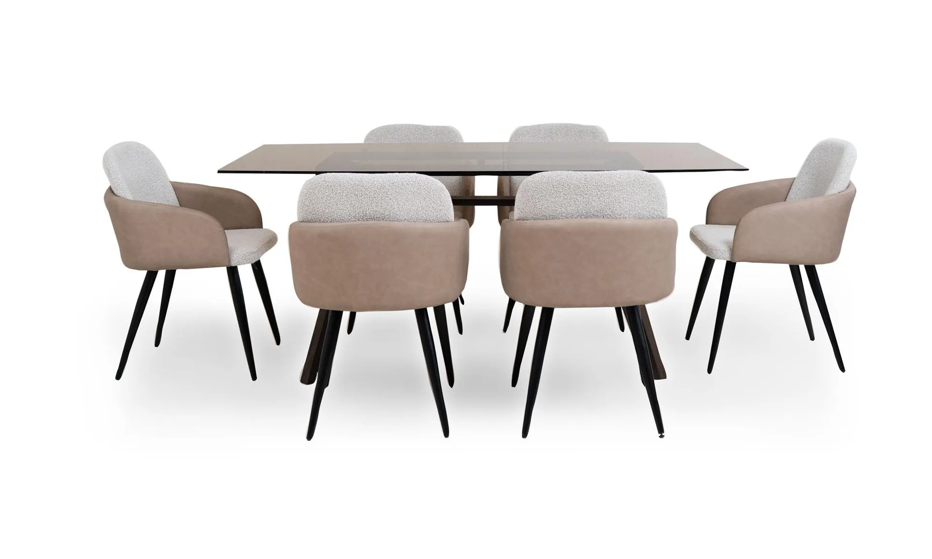 Comedor Atalanta Vidrio Barril 170 + 6 Sillas Malaga Café