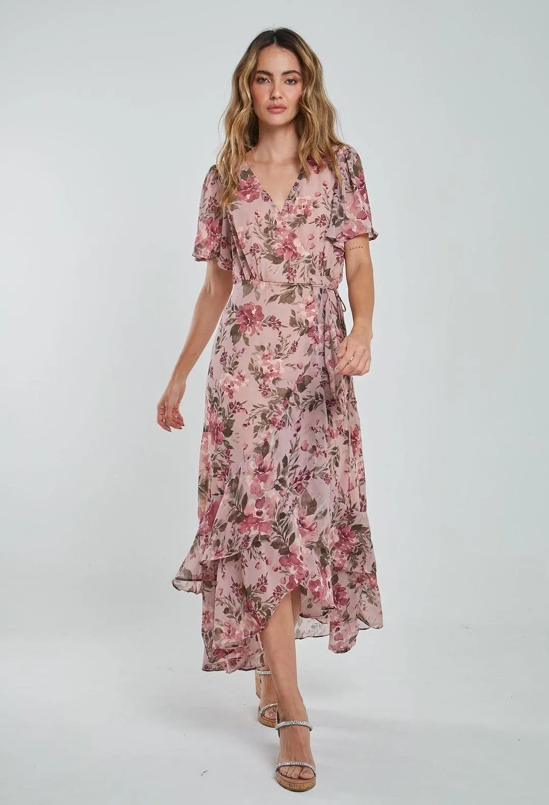 Vestido Midi Envolvente Flores Mujer - SALE