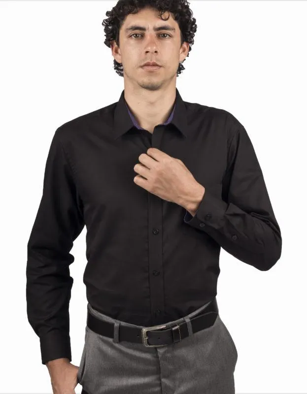 Camisa Manga Larga Color Negro Textura Rayas – Moldería clásica
