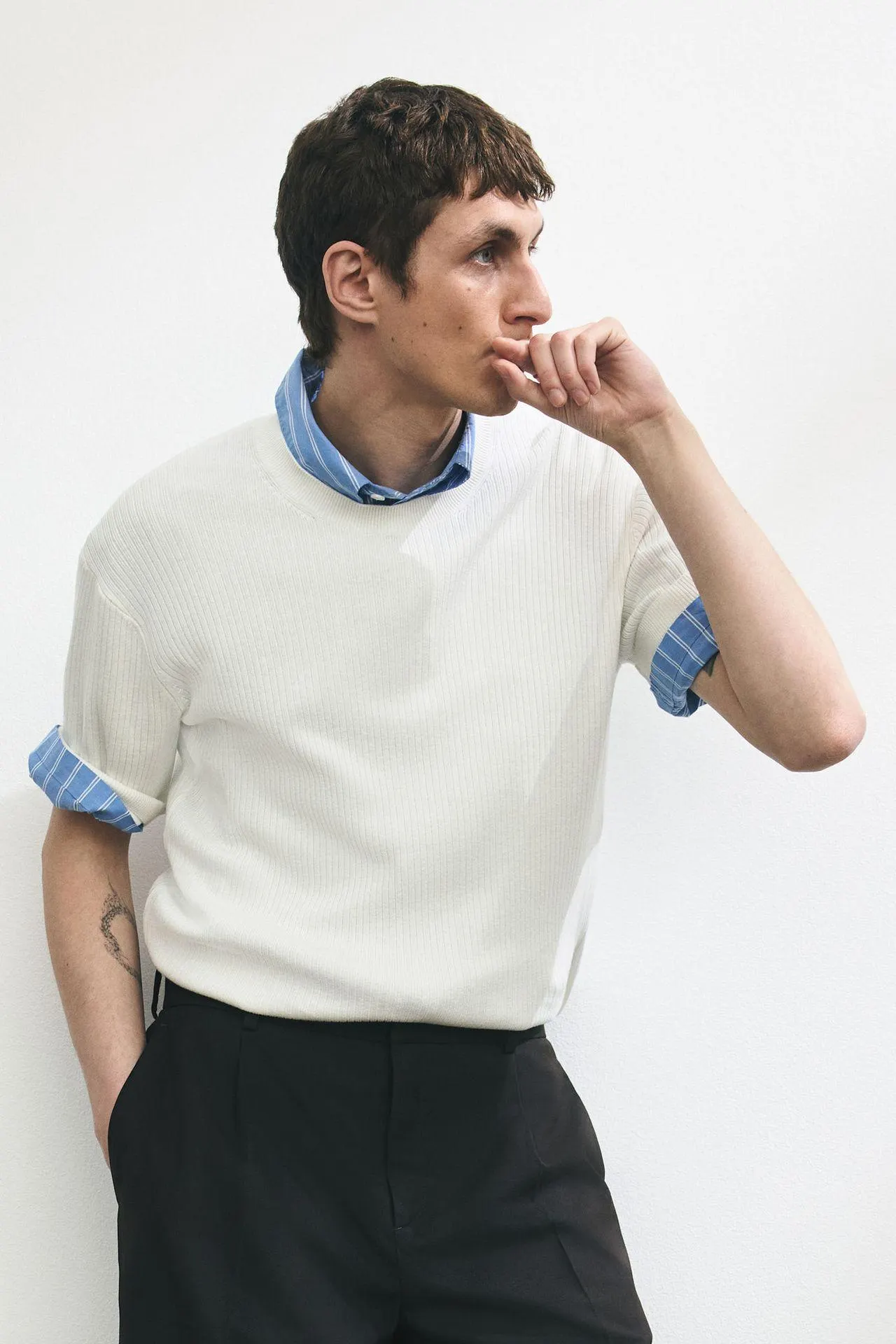 Camiseta en tejido acanalado Slim Fit