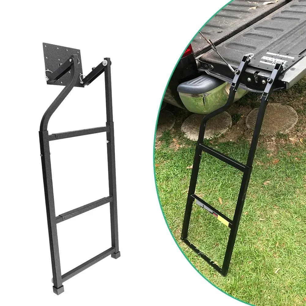 Universal Pickup Tailgate Ladder Steel Foldable Truck Tailgate Ladder Easy Install Tailgate Ladder Black