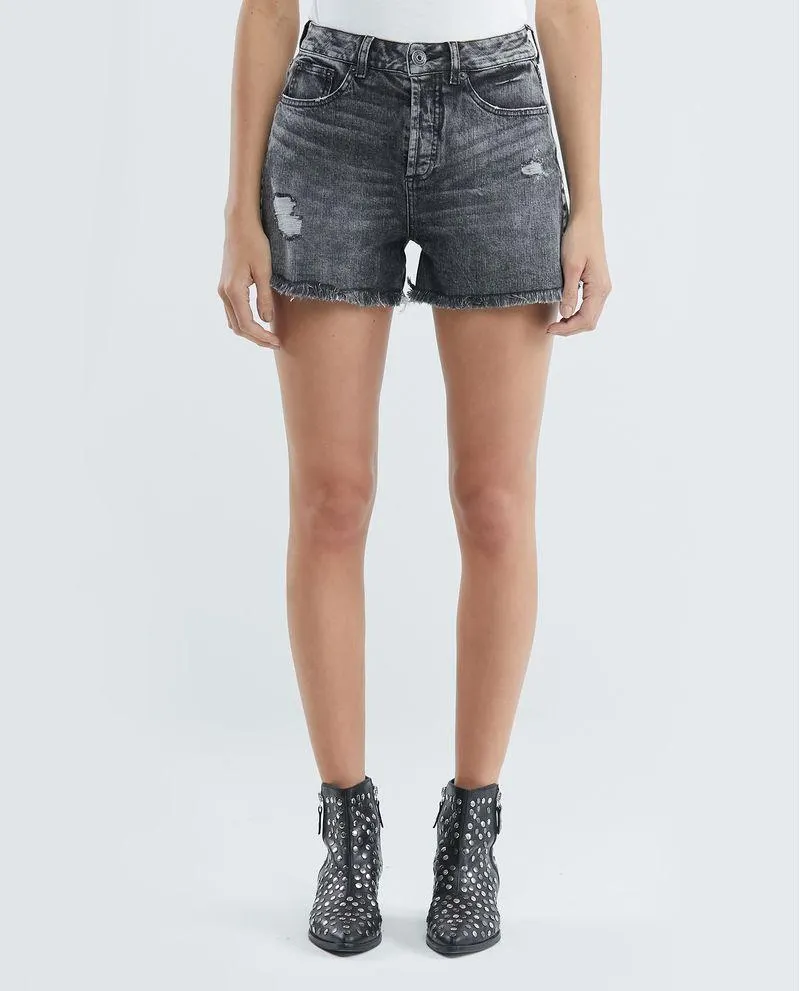 Short de Mujer en Denim, High Rise - Gris Oscuro