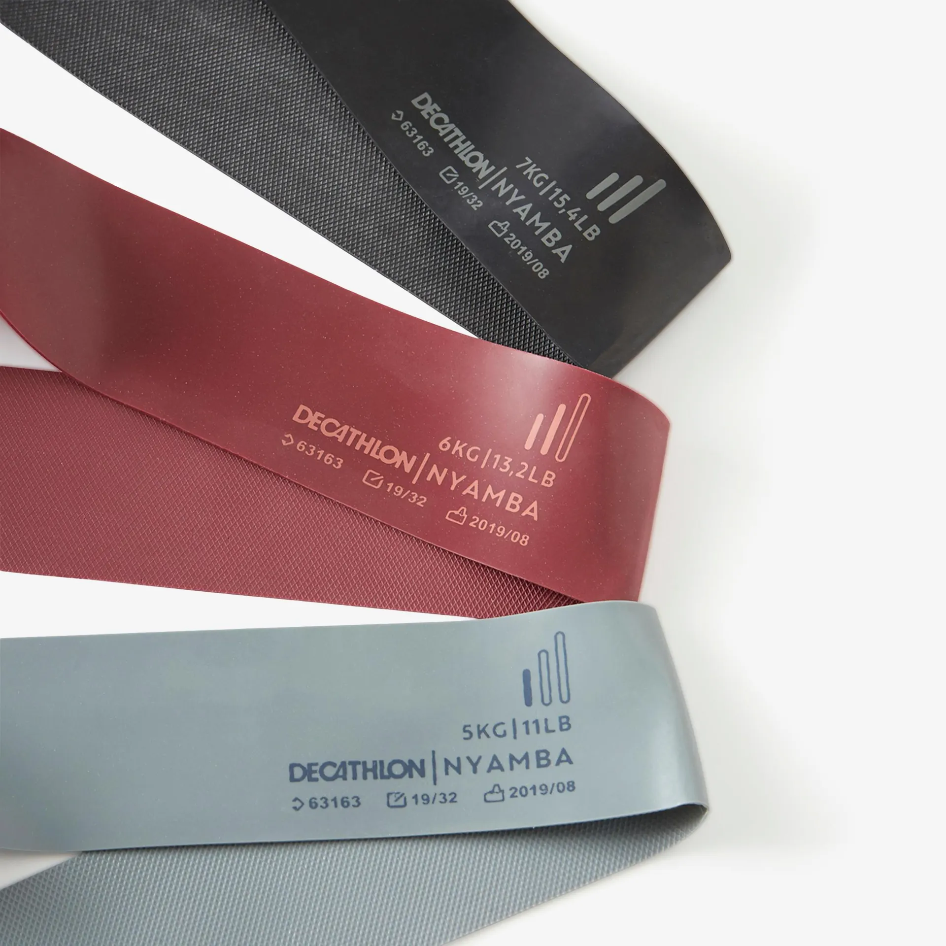 Kit de 3 bandas elásticas con 3 níveles de resistencia de 5, 6 y 7kg Nyamba