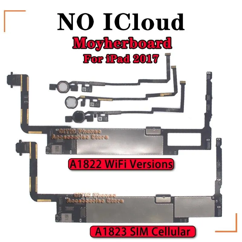 Original NO iCloud For IPad 2017 Logic Board A1822 WIFI Versions A1823 3G SIM Cellular Versions For IPad 2017 Motherboard