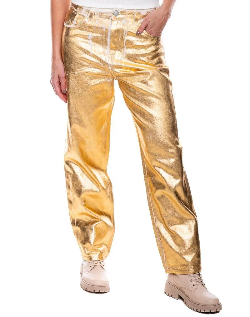 Pantalón Medium Waist Efecto Metalizado (Se Sugiere Comprar Una Talla Menos A La Habitual)